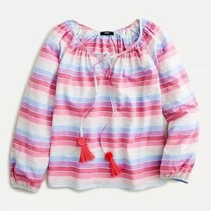 J. Crew Rainbow Metallic Striped Peasant Blouse Top